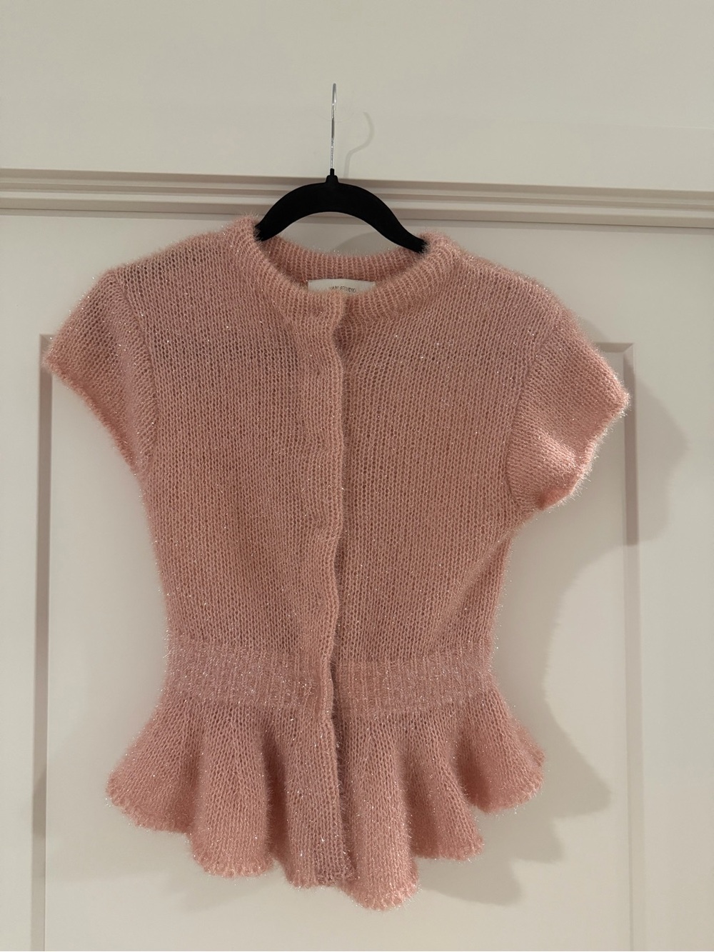 H&M Pink Short-Sleeve Peplum Knit Cardigan